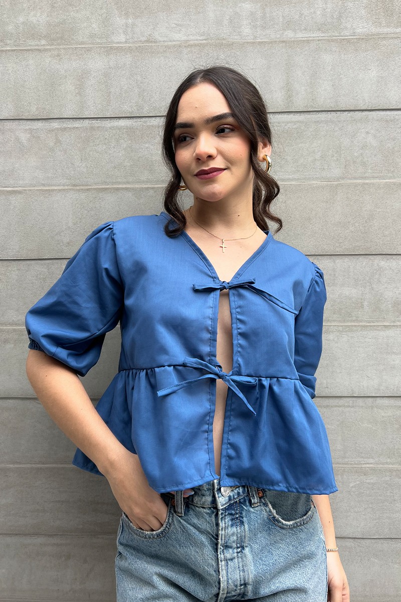 BLUSA POPELINA LAZO AZUL