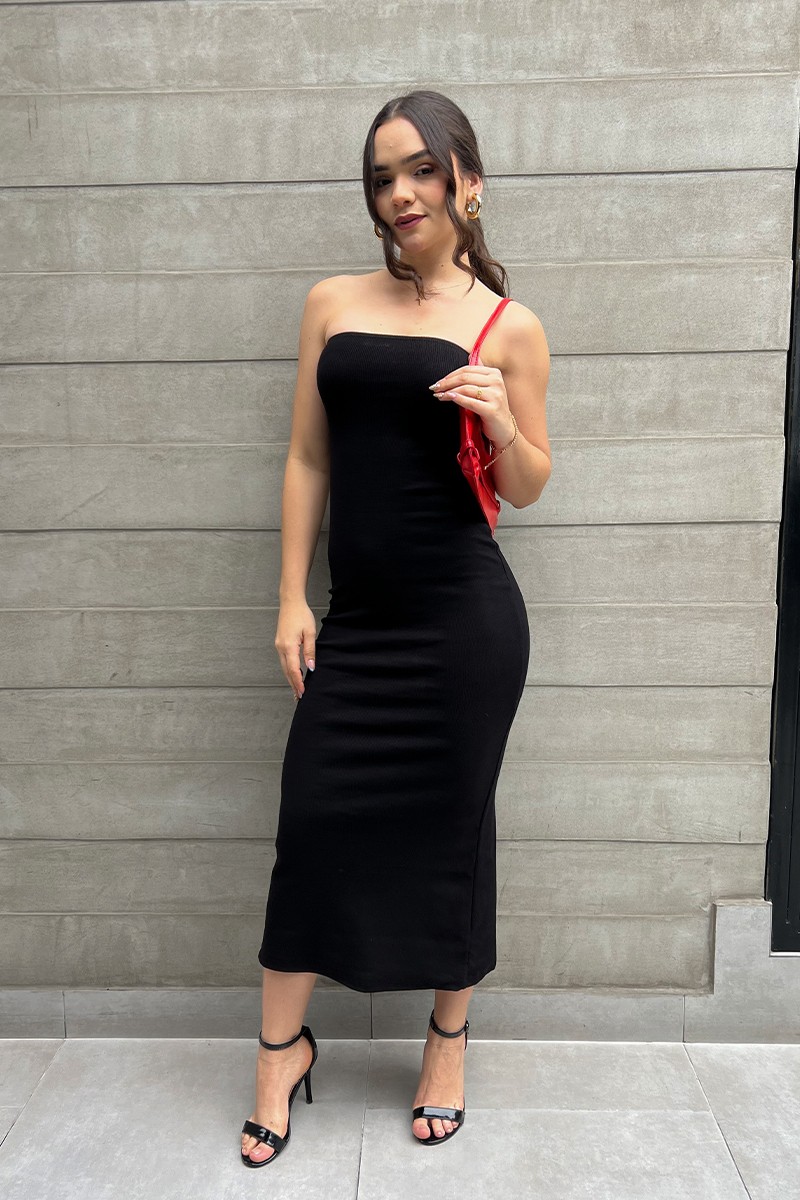 VESTIDO RIBB DETALLE NEGRO