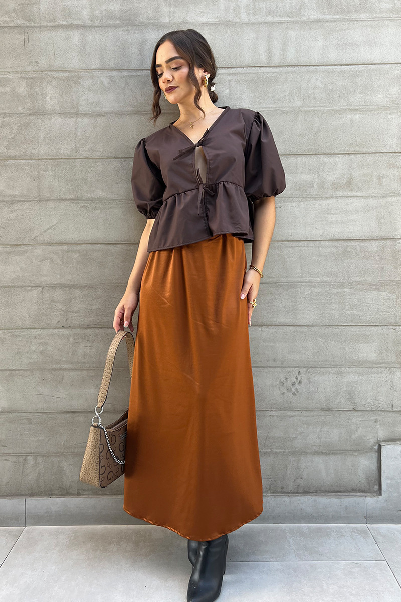 FALDA SEDA CAMEL