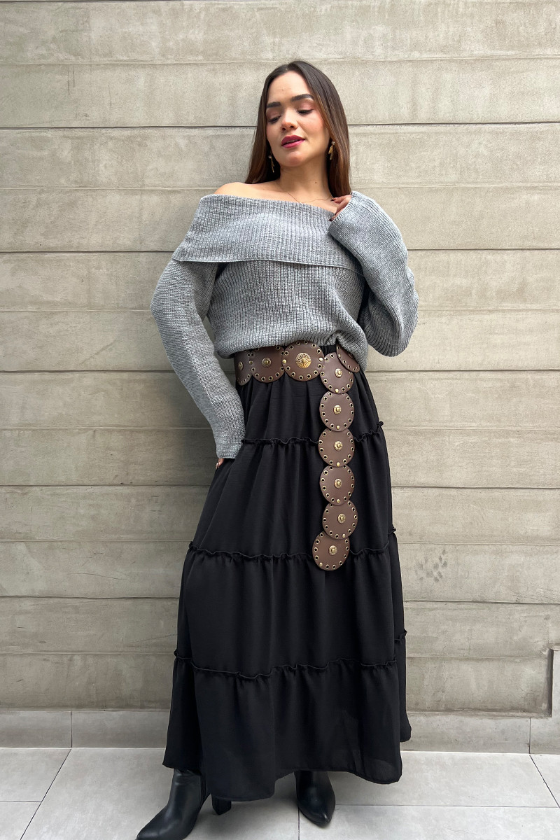 FALDA LARGA BOBOS NEGRO