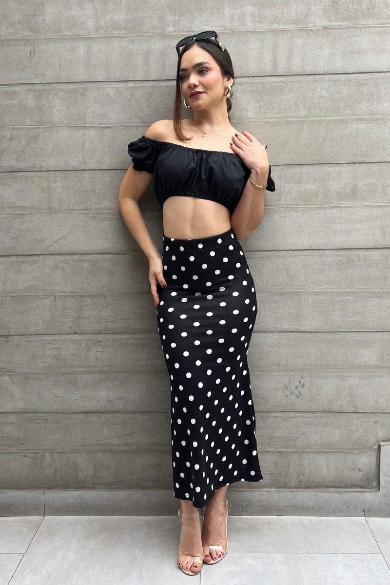 FALDA SIRENA PUNTOS NEGRO