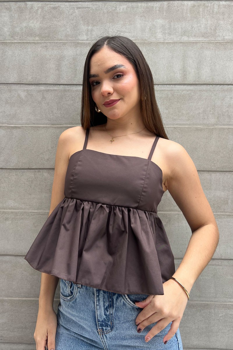 BLUSA LAZO TIRAS MARRON