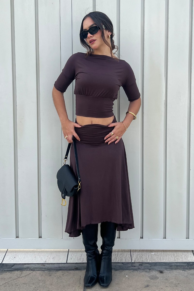 FALDA ASIMÉTRICA MARRÓN