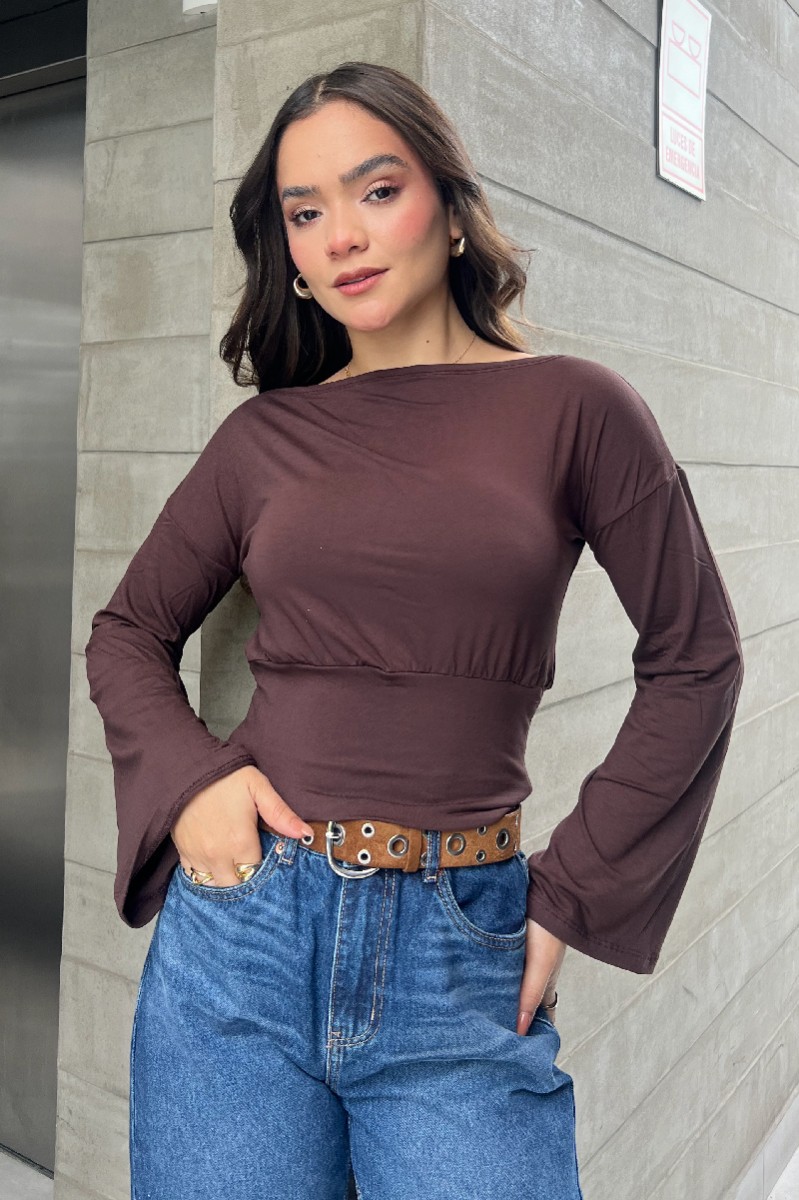 TOP PRETINA MANGA LARGA MARRON