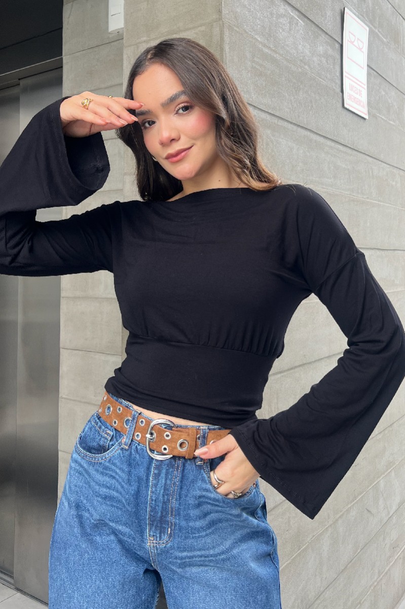 TOP PRETINA MANGA LARGA NEGRO