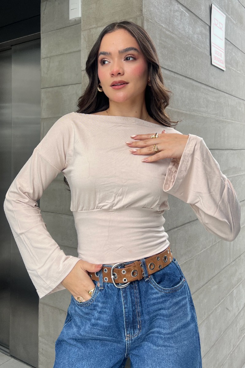 TOP PRETINA MANGA LARGA BEIGE